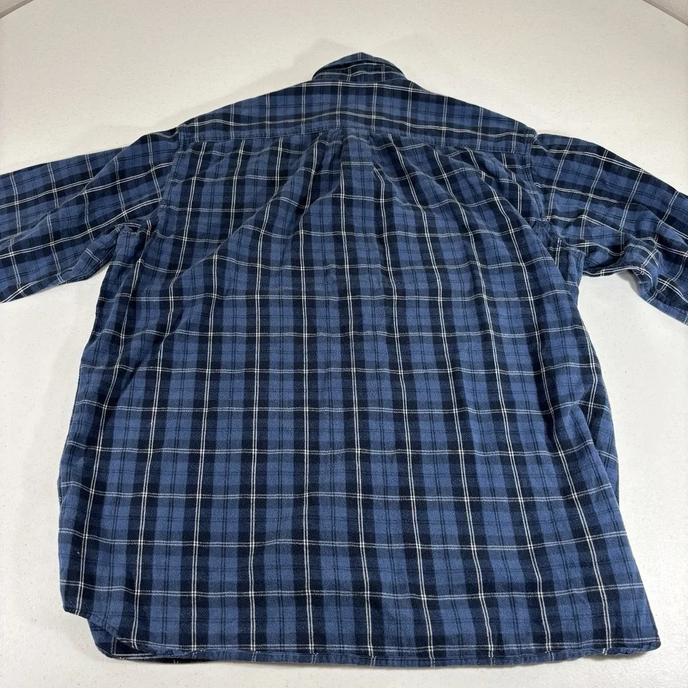 LL Bean Flannel Shirt Mens 2XLT Tall Blue White Scotch Button Up Outdoor Chores